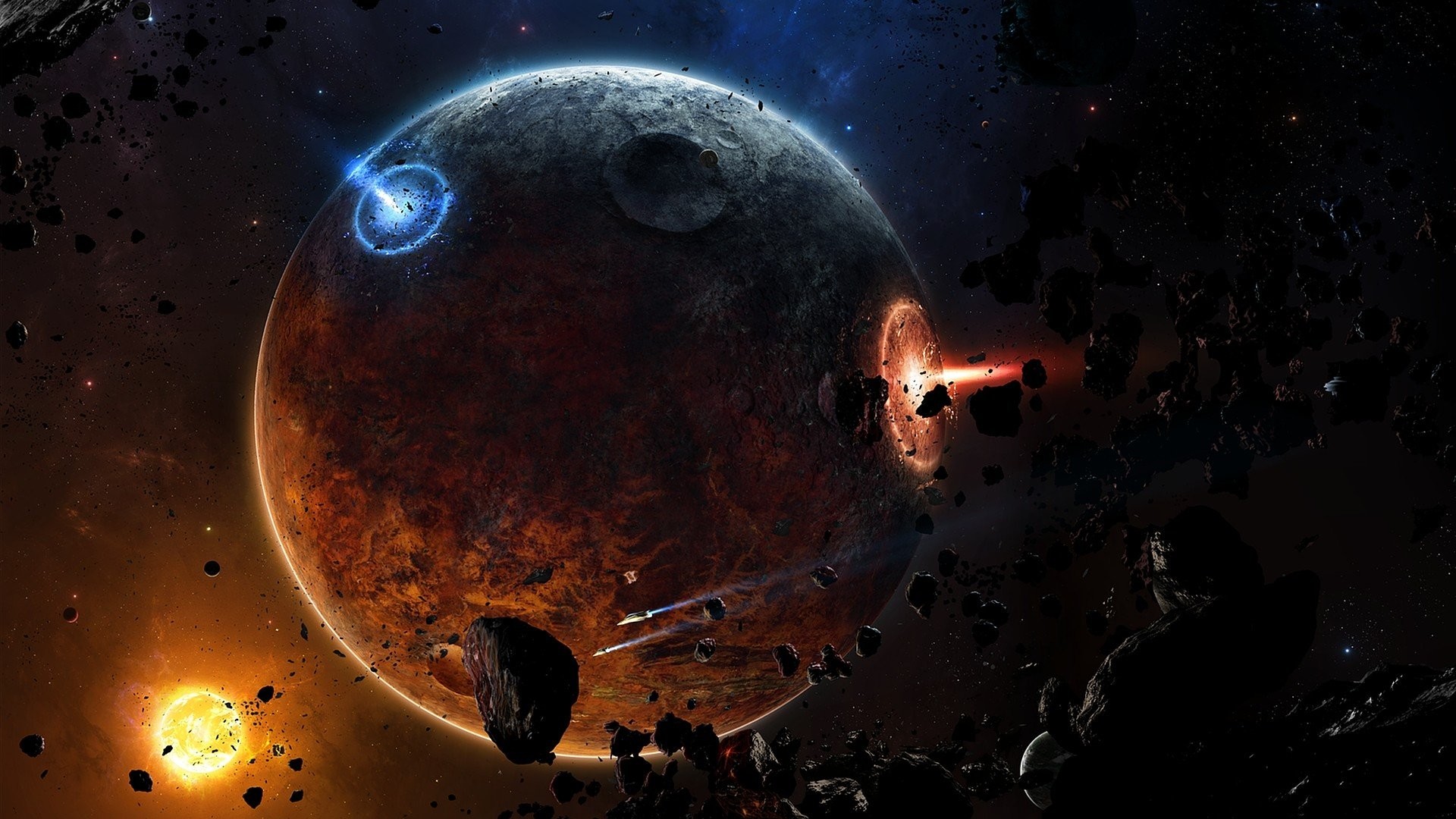 Incursión cósmica destruyendo una Tierra y colapso de realidades