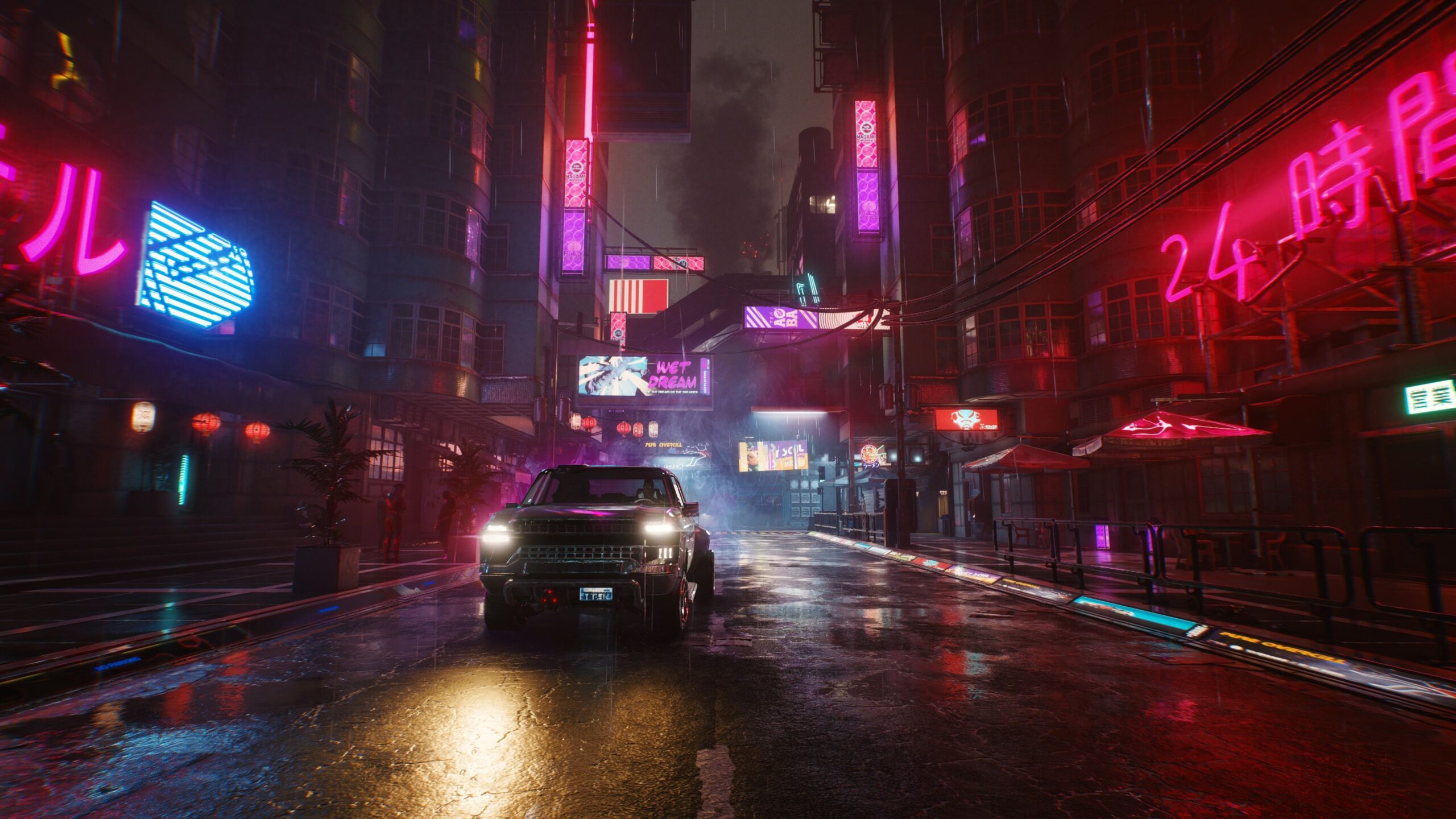 Calles nocturnas y vehículos futuristas en Night City